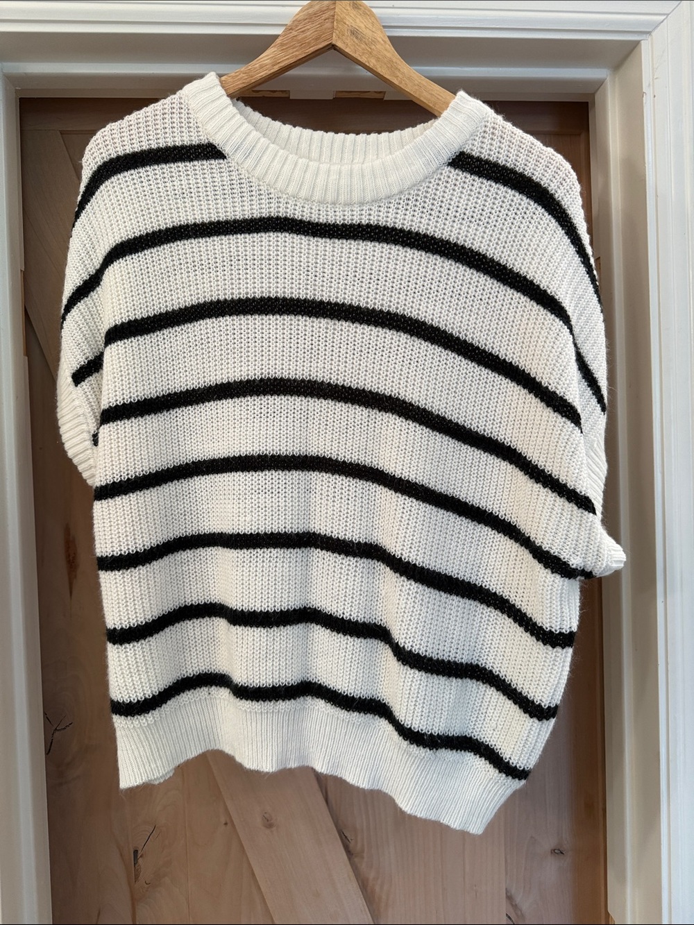Carly Jean Los Angeles White & Black Striped Crewneck Sweater
